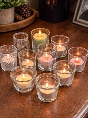 10 Clear Glass Votive & Tealight Holders - Multipack